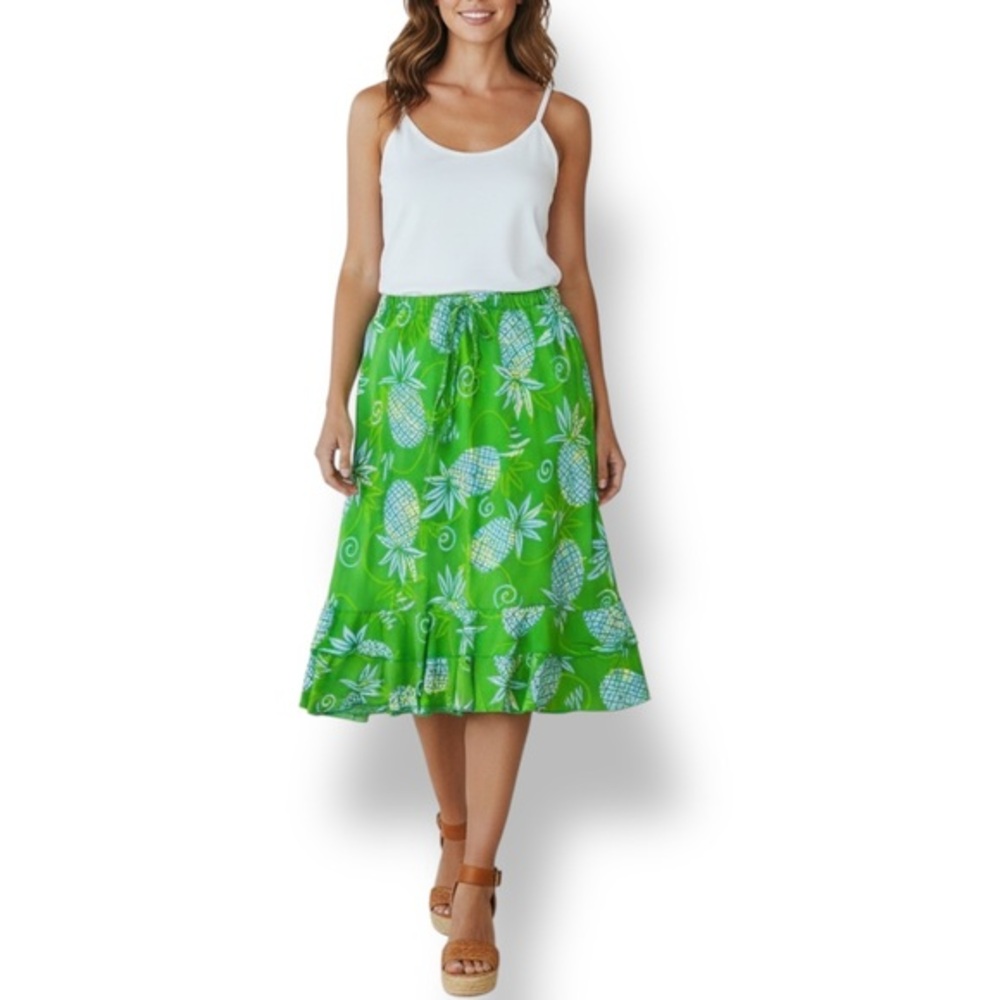 4/$20 Blue Ginger Hawaiian Pineapple Print Rayon Skirt Vintage Size Small